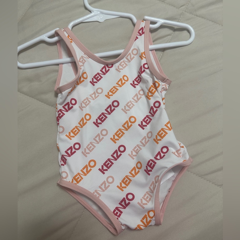 Kenzo White Bodysuit with Pink and Orange Logo